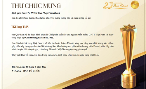 TKELog TMS được vinh dự công nhận giải thưởng Sao Khuê mục giải pháp xuất sắc của ngành phần mềm lĩnh vực logistics